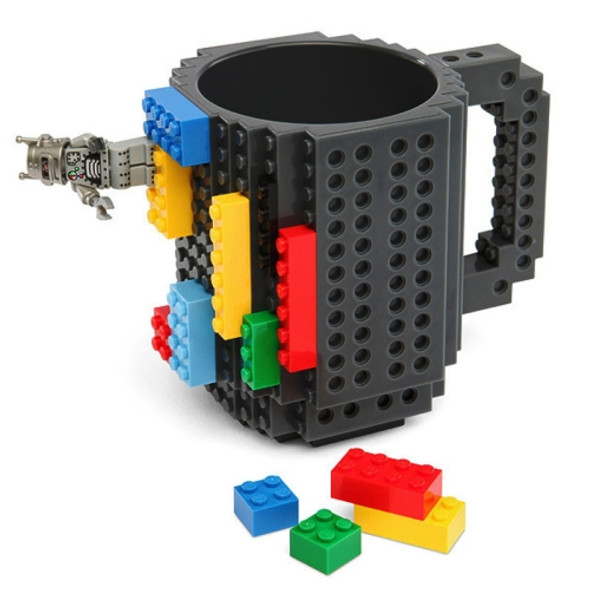 Building Blocks Design Creative Milk Mug Coffee Cup Build-on Brick Drinking Water Holder, Value:301-400ml(Light Grey)