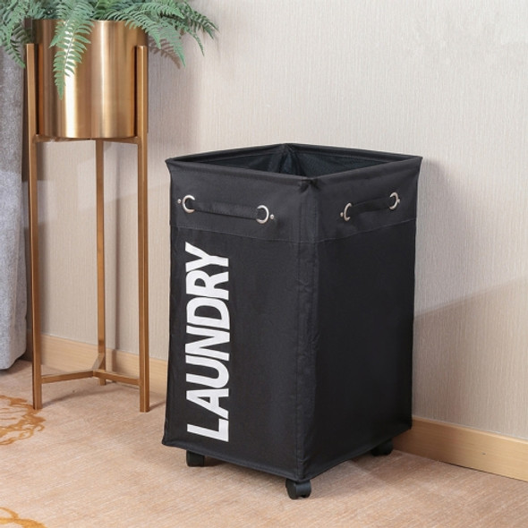 Bathroom Oxford Waterproof Dirty Clothes Laundry Foldable Storage Basket Hamper with Wheels(Black)