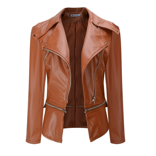 Autumn and Winter Women Motorcycle Jacket Zipper Two Wear Leather, Size:S(Brown)