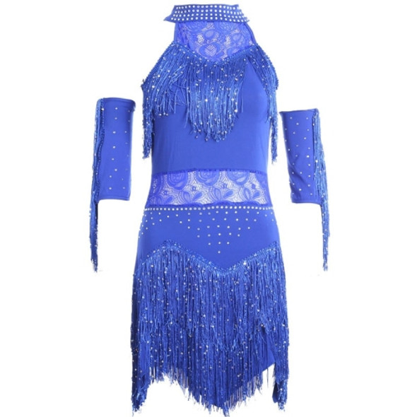 Women Fringe Turtleneck Two-Piece Ballet Skirt (Color:Blue Size:M)