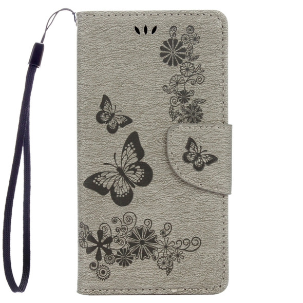 For Lenovo  VIBE C A2020 Butterflies Embossing Horizontal Flip Leather Case with Holder & Card Slots & Wallet & Lanyard(Grey)