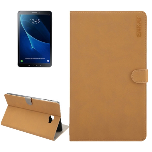 ENKAY for Galaxy Tab A 10.1 (2016) / T580 Retro Frosted Texture Horizontal Flip Leather Protective Case with Holder & Sleep / Wake-up Function(Brown)