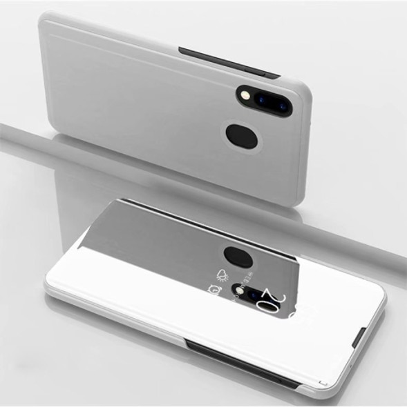 Electroplating Mirror Horizontal Flip Leather Case for Galaxy A30/A20, with Holder (Silver)