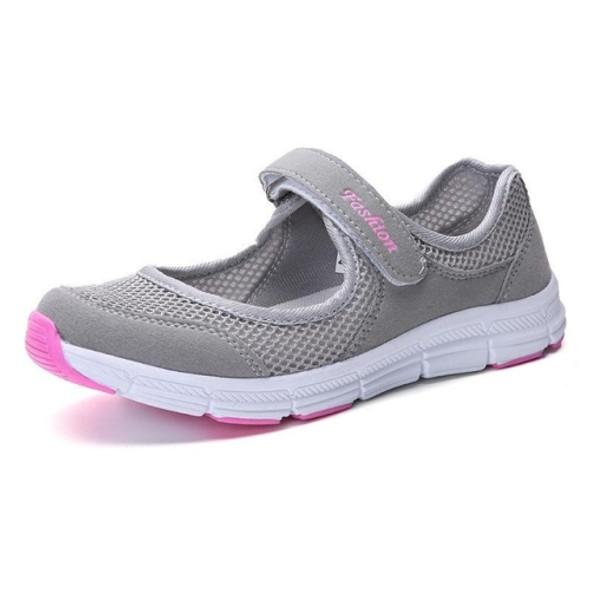 Women Casual Mesh Flat Shoes Soft Sneakers, Size:35(Gray)