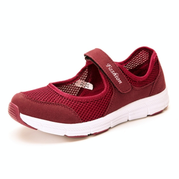 Women Casual Mesh Flat Shoes Soft Sneakers, Size:35(Red)