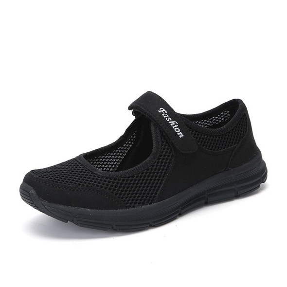 Women Casual Mesh Flat Shoes Soft Sneakers, Size:36(Black)