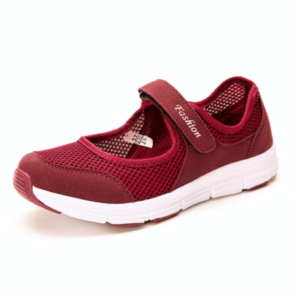 Women Casual Mesh Flat Shoes Soft Sneakers, Size:36(Red)