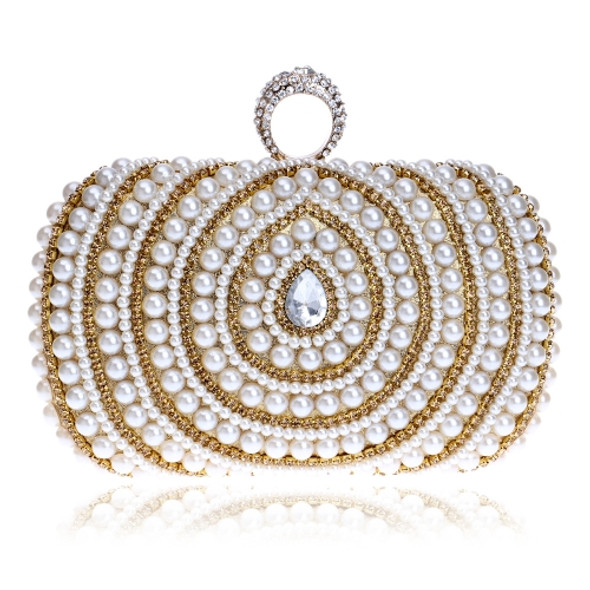 Women Fashion Banquet Party Pearl Handbag(Gold)