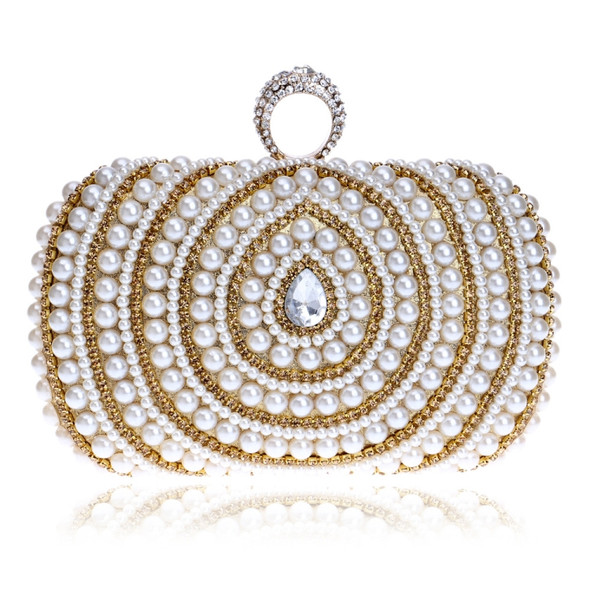 Women Fashion Banquet Party Pearl Handbag(Gold)