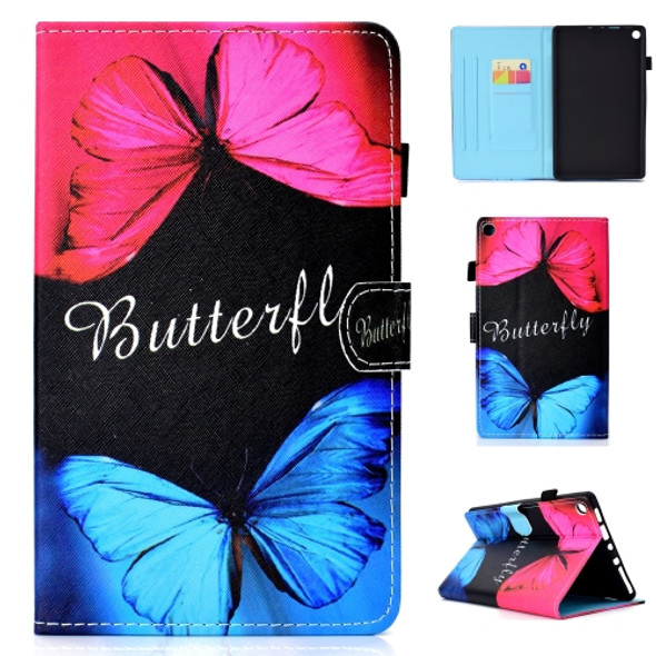 For Amazon Kindle Fire HD 8 Colored Drawing Stitching Horizontal Flip Leather Case, with Holder & Card Slots(Butterfly Love)