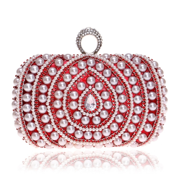 Women Fashion Banquet Party Pearl Handbag(Red)