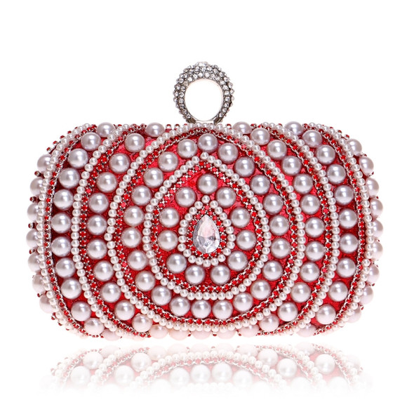 Women Fashion Banquet Party Pearl Handbag(Red)