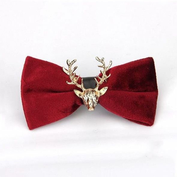 Pleuche Christmas Elk Head Wedding Bow Tie(Wine Red LT-003)