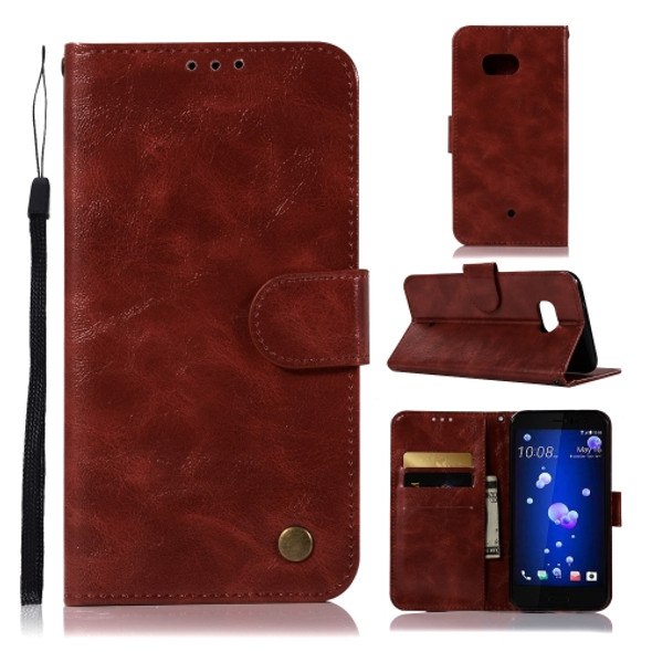 For HTC U11 Retro Copper Buckle Crazy Horse Horizontal Flip PU Leather Case with Holder & Card Slots & Wallet & Lanyard(Wine red)