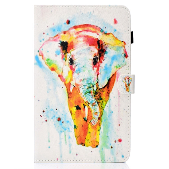 For Amazon Kindle Fire HD 10 Colored Drawing Stitching Horizontal Flip Leather Case, with Holder & Card Slots(Watercolor Elephant)