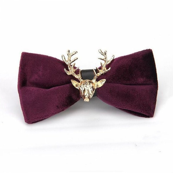 Pleuche Christmas Elk Head Wedding Bow Tie(Dark Blue LT-005)