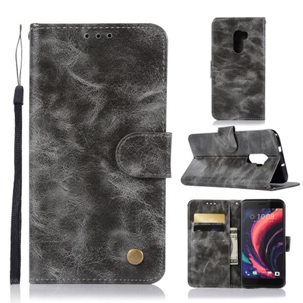 For HTC X10 Retro Copper Buckle Crazy Horse Horizontal Flip PU Leather Case with Holder & Card Slots & Wallet & Lanyard(Gray)