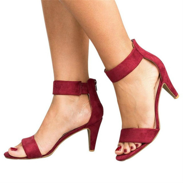Fashion Women Heel Sandals High Heels, Size:41(Red wine)
