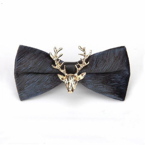 Pleuche Christmas Elk Head Wedding Bow Tie(Blue Gray LT-013)