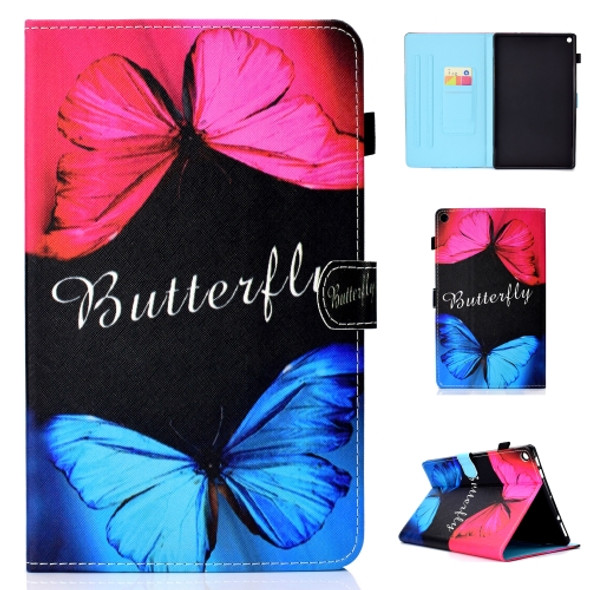 For Amazon Kindle Fire HD 10 Colored Drawing Stitching Horizontal Flip Leather Case, with Holder & Card Slots(Butterfly Love)