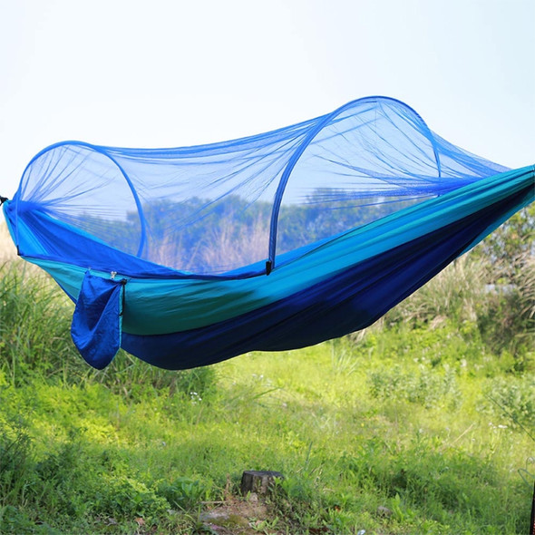 Portable Outdoor Camping Full-automatic Nylon Parachute Hammock with Mosquito Nets, Size : 290 x 140cm (Dark Blue + Baby Blue)