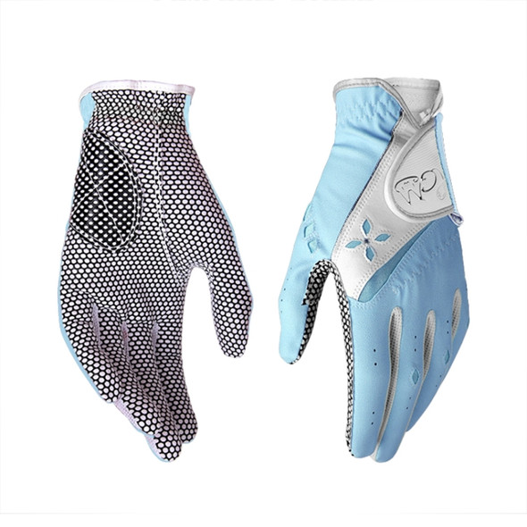 PGM One Pair Golf Non-Slip PU Leather Gloves for Women (Color:Blue Size:21)