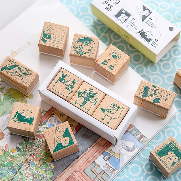 Cartoon Hand Book Wooden Stamp Set Gift(Natural Mail)