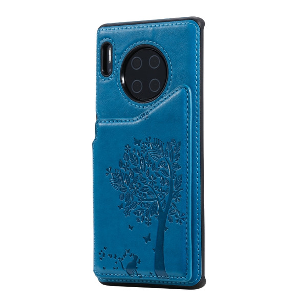 For Huawei Mate30 Pro Cat Tree Embossing Pattern Shockproof Protective Case with Card Slots & Photo Frame(Blue)