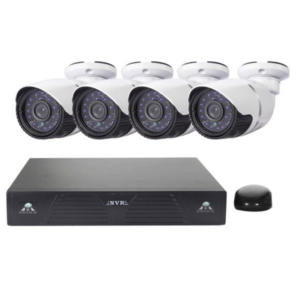 4CH H.264 720P HD Bullet IP Camera NVR Kit, 30m IR Night Vision, Support Video / Audio Input