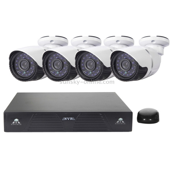 4CH H.264 720P HD Bullet IP Camera NVR Kit, 30m IR Night Vision, Support Video / Audio Input