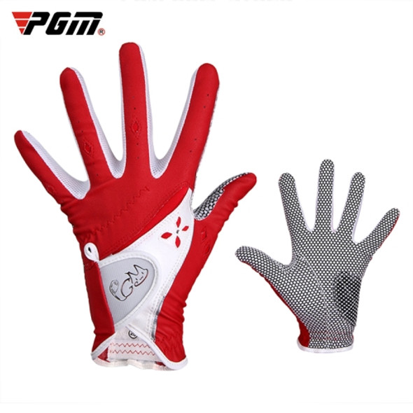 PGM One Pair Golf Non-Slip PU Leather Gloves for Women (Color:Red Size:19)