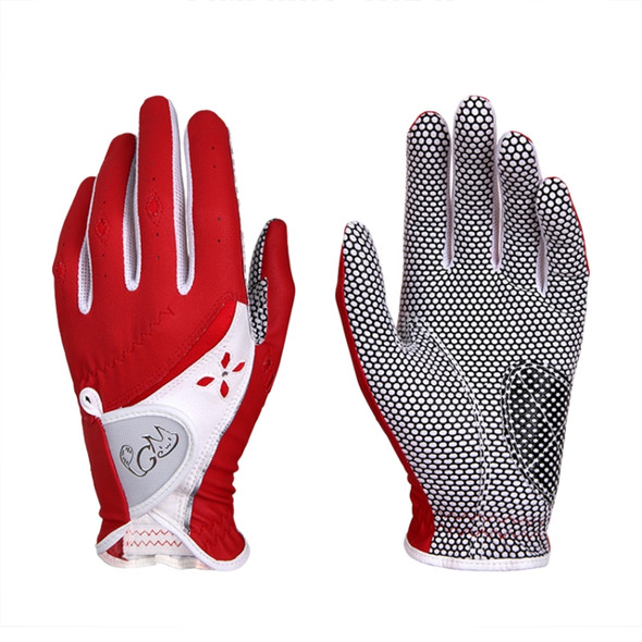 PGM One Pair Golf Non-Slip PU Leather Gloves for Women (Color:Red Size:19)