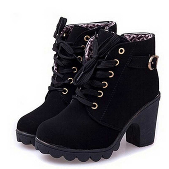 Fashion Square High Heels Solid Color Sneakers Women Snow Boots, Shoe Size:36(Black)