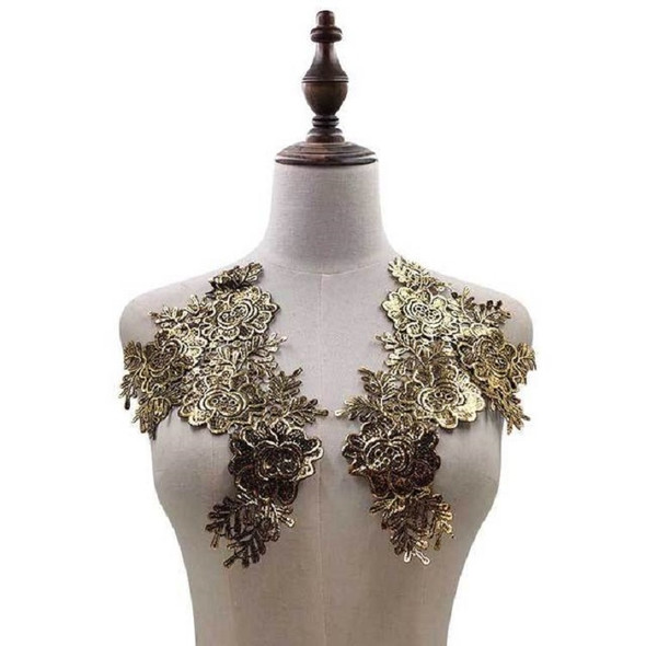Gold 1 Pair Three-dimensional Hollow Flower Embroidery Collar Flower DIY Clothing Accessories, Unilateral Size: About 30 x 18cm