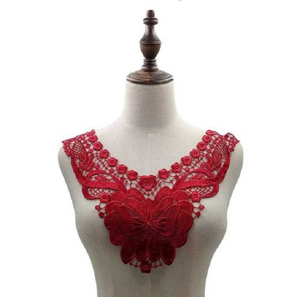 Red Wine Lace Butterfly Flower Embroidery Collar Flower Three-dimensional Hollow Fake Collar DIY Clothing Accessories, Size: 36 x 30cm