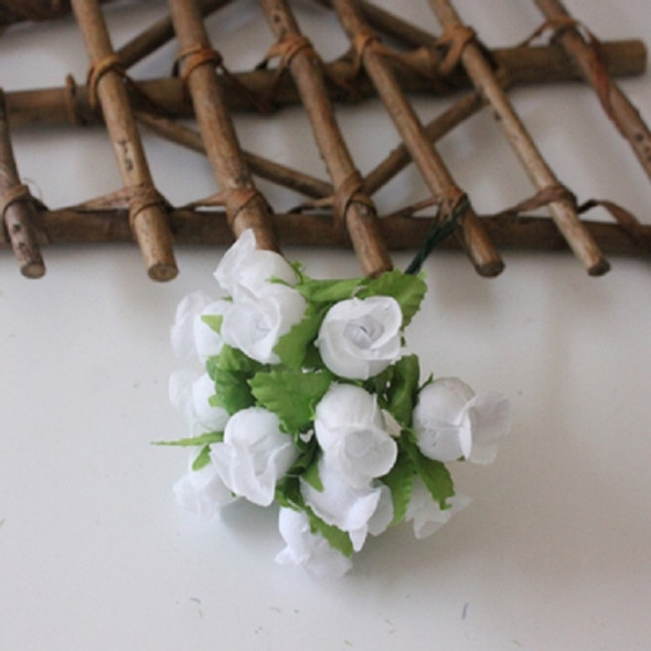 2 Bundles Mini Simulation Rose Silk Flowers Bouquet Doll House Accessories(White)