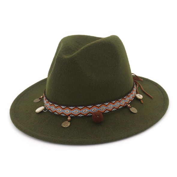 Women Jazz Caps Bohemia Style Woolen Hats for Spring Summer Beach(Army Green )