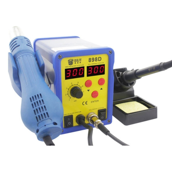 BEST BST-898D 2 in 1 AC 220V 720W LED Displayer Helical Wind Adjustable Temperature Unleaded Hot Air Gun + Solder Station & Soldering Iron, EU Plug(Blue)