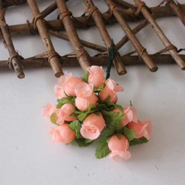 2 Bundles Mini Simulation Rose Silk Flowers Bouquet Doll House Accessories(Light Orange)