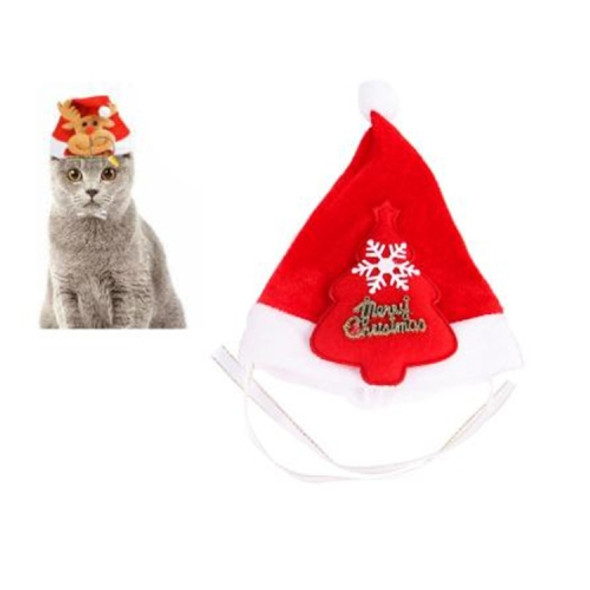 Pet Headwear Christmas Headband Hood Hat Small and Medium Cat Dog Cap(Red Christmas Tree)