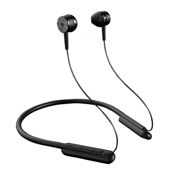 DM-26 Binaural Wireless Retractable Neckband Foldable Bluetooth 5.0 In-Ear Running Neck-Mounted Sports Headset(Black)