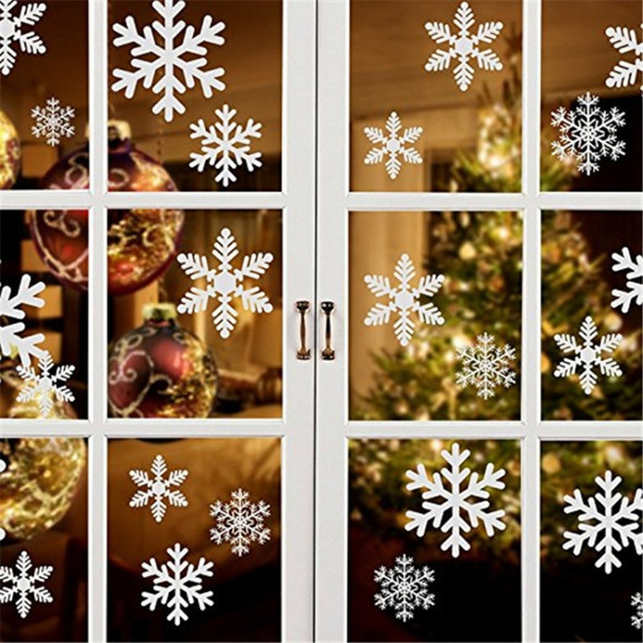 Creative Window Glass Door Removable Christmas New Year Festival Wall Sticker Decoration(White Snowflake)