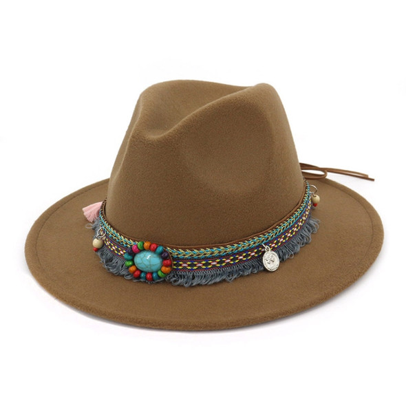 Women Jazz Caps Bohemia Style Woolen Hats for Spring Summer Beach(Camel)