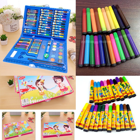 86 PCS Children Drawing Painting Art Set Blue Water Color Pen Crayon Oil Pastel Paint Brush Drawing Tool(86 PCS Blue)