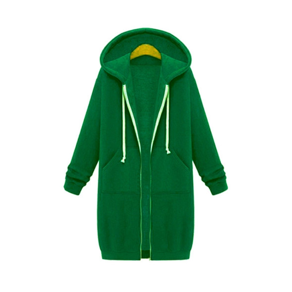 Women Hooded Long Sleeved Sweater In The Long Coat, Size:XL(Green)