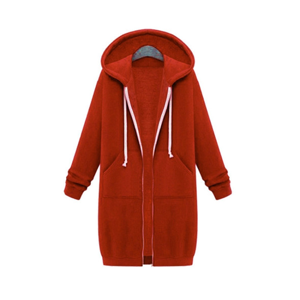 Women Hooded Long Sleeved Sweater In The Long Coat, Size:XL(Orange)