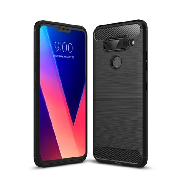 Brushed Texture Carbon Fiber Shockproof TPU Case for LG V40 ThinQ (Black)