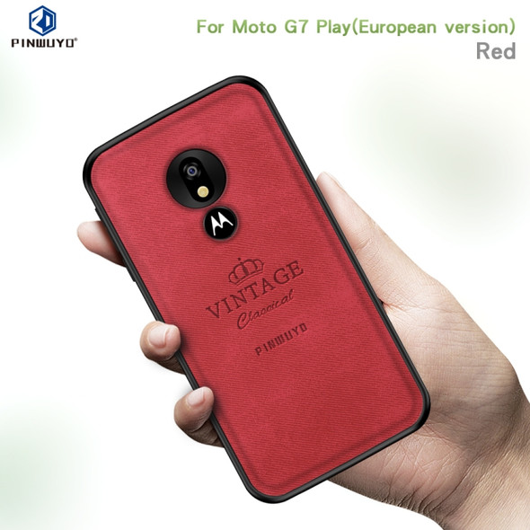 PINWUYO Shockproof Waterproof Full Coverage PC + TPU + Skin Protective Case for Motorola Moto G7 Play (Eurasian Version)(Red)