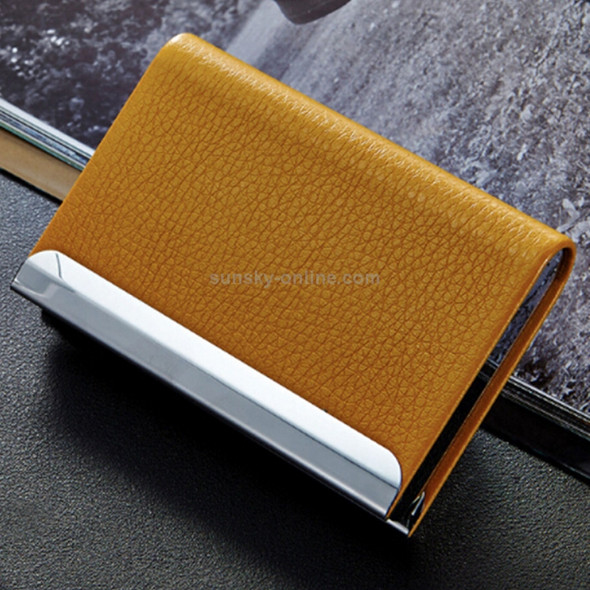 2 PCS Lichi texture Business Card Holder Credit Card ID Case Holder(Yellow)