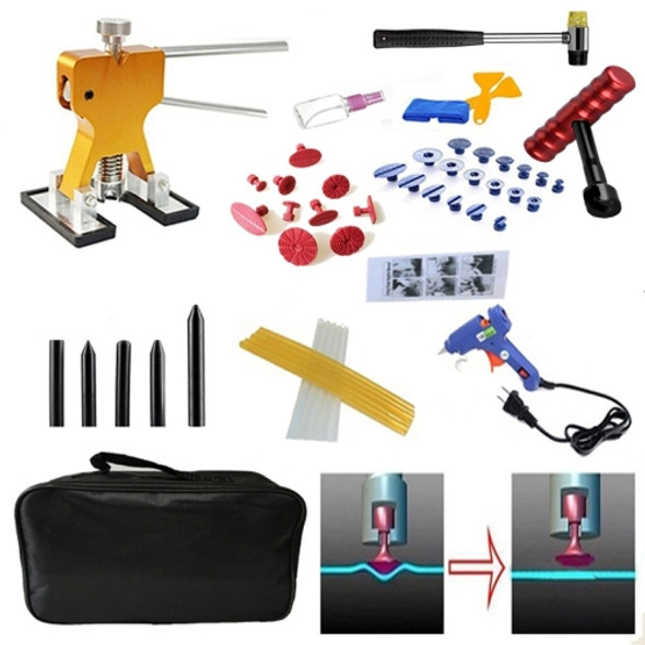 51 PCS Auto Car Metal PDR Dent Lifter-Glue Puller Tab Hail Removal Paintless Car Dent Repair Tools Kit, with 20W Glue Gun, US Plug or EU Plug